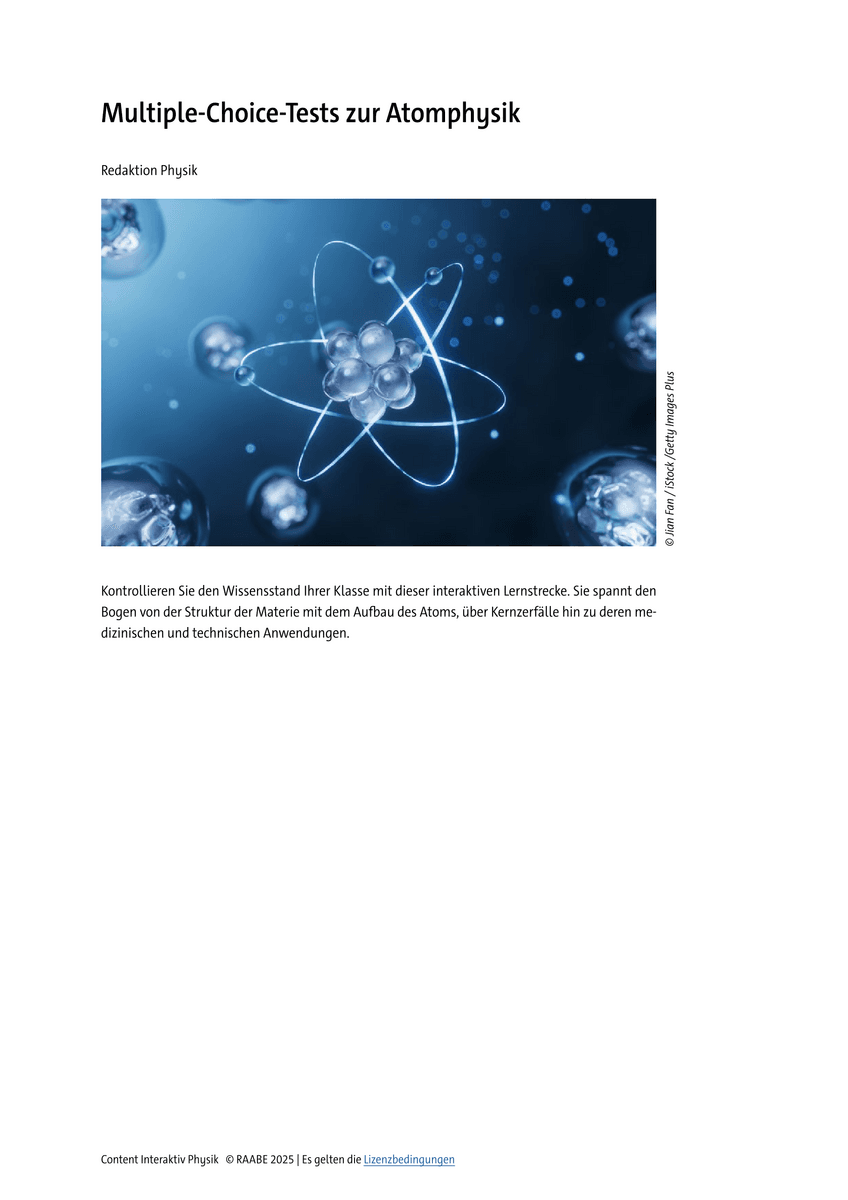 Üben: Multiple-Choice-Tests zur Atomphysik Üben: Multiple-Choice-Tests zur Atomphysik
