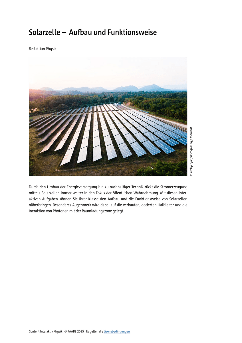 Üben: Solarzelle – Aufbau und Funktionsweise Üben: Solarzelle – Aufbau und Funktionsweise