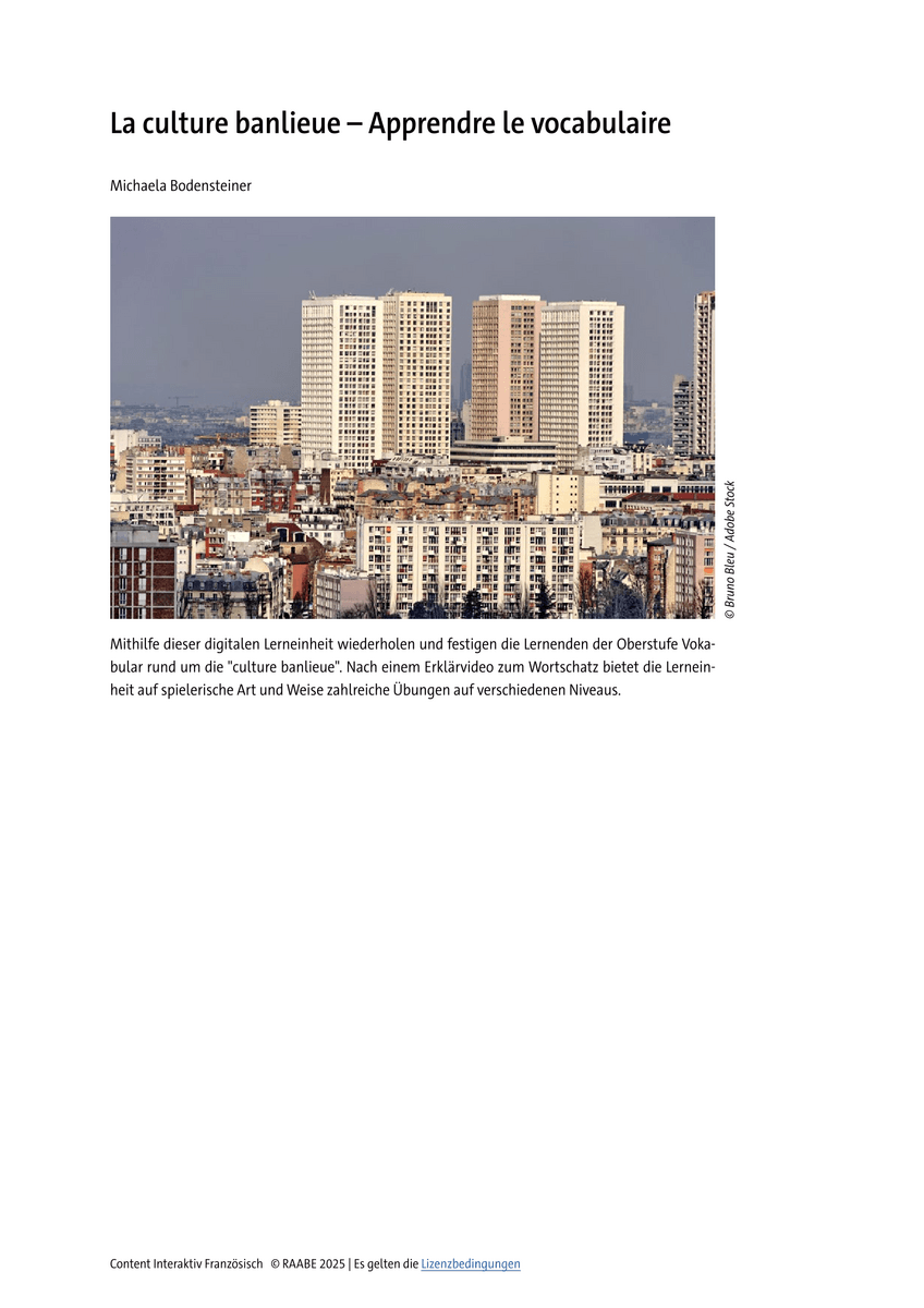 La culture banlieue – Apprendre le vocabulaire La culture banlieue – Apprendre le vocabulaire