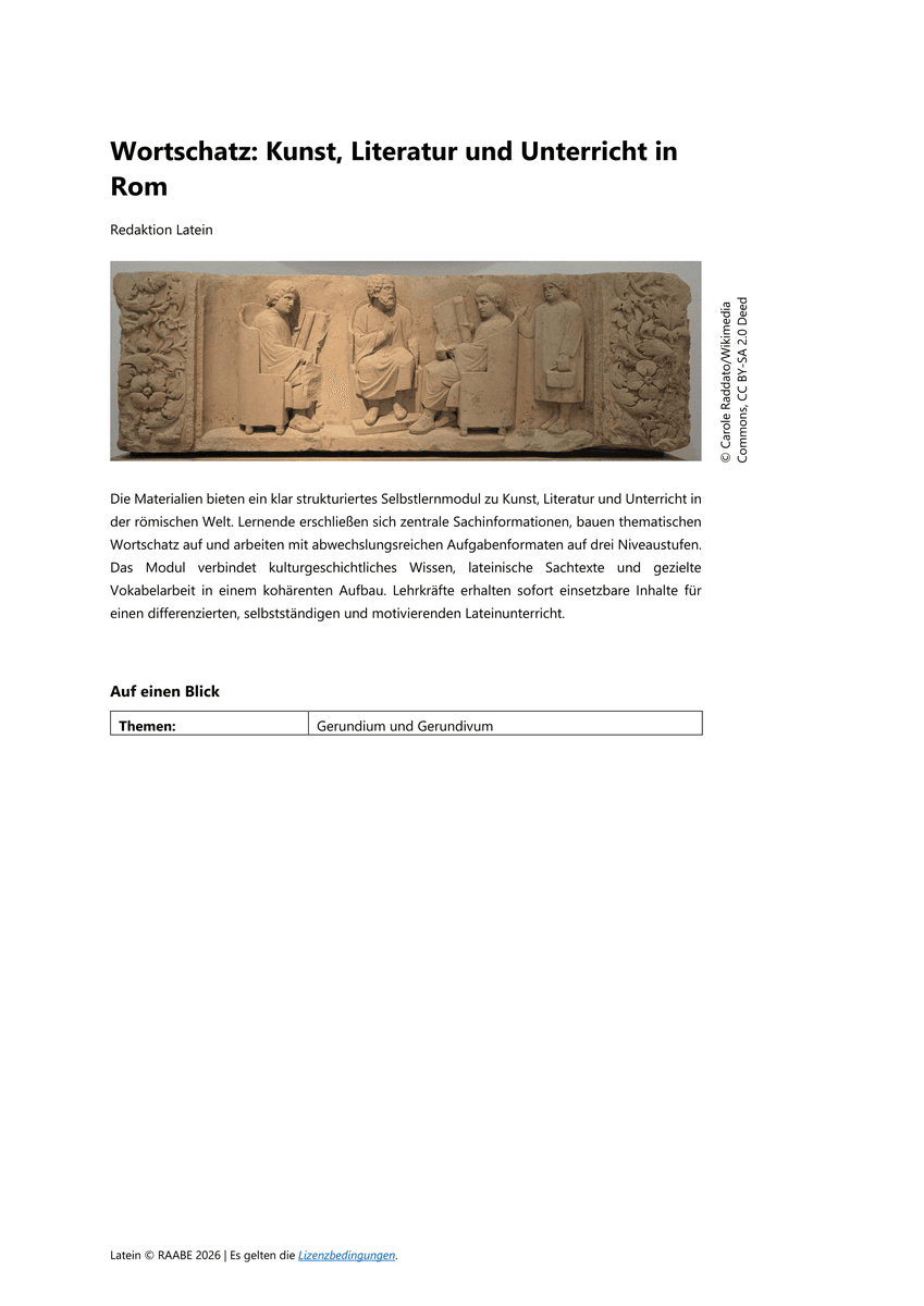 Wortschatz: Kunst, Literatur und Unterricht in Rom Wortschatz: Kunst, Literatur und Unterricht in Rom