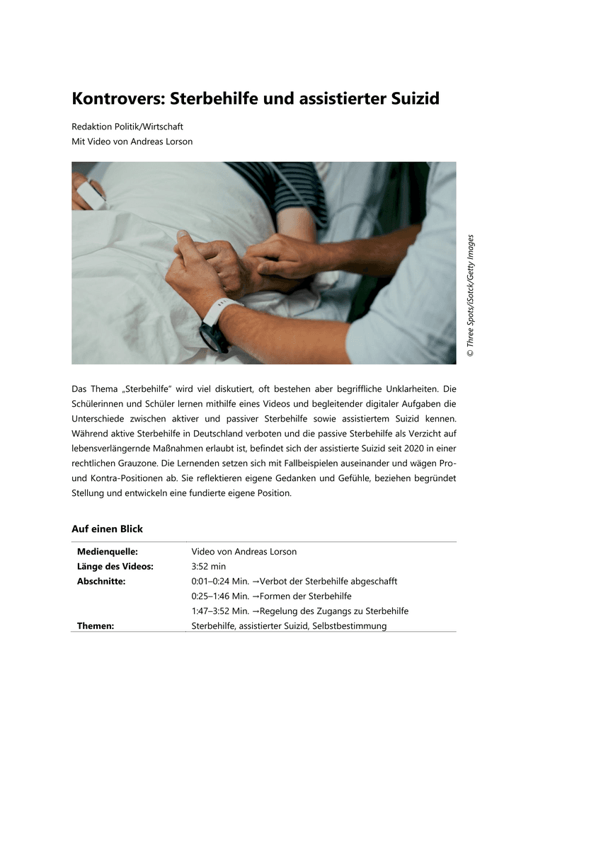 Kontrovers: Sterbehilfe und assistierter Suizid Kontrovers: Sterbehilfe und assistierter Suizid