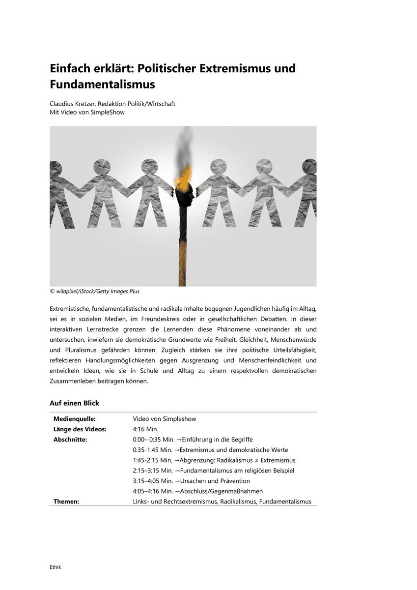 Einfach erklärt: Politischer Extremismus und Fundamentalismus Einfach erklärt: Politischer Extremismus und Fundamentalismus