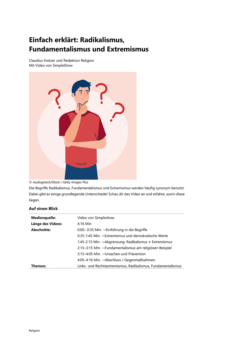 Einfach erklärt: Radikalismus, Fundamentalismus und Extremismus Einfach erklärt: Radikalismus, Fundamentalismus und Extremismus