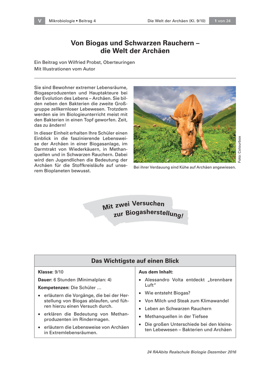Von Biogas und Schwarzen Rauchern Von Biogas und Schwarzen Rauchern