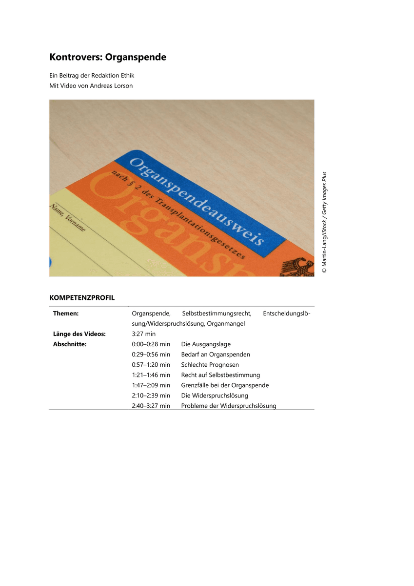 Kontrovers: Organspende Kontrovers: Organspende