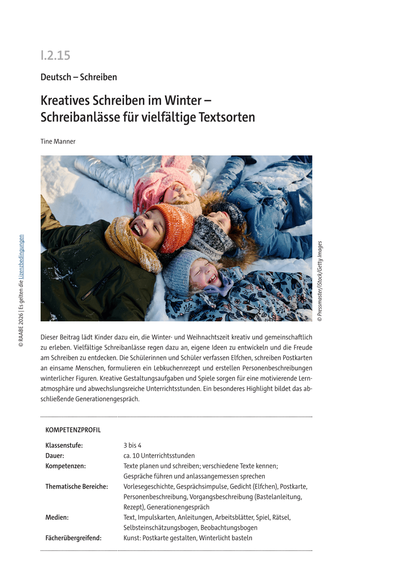 Kreatives Schreiben im Winter Kreatives Schreiben im Winter