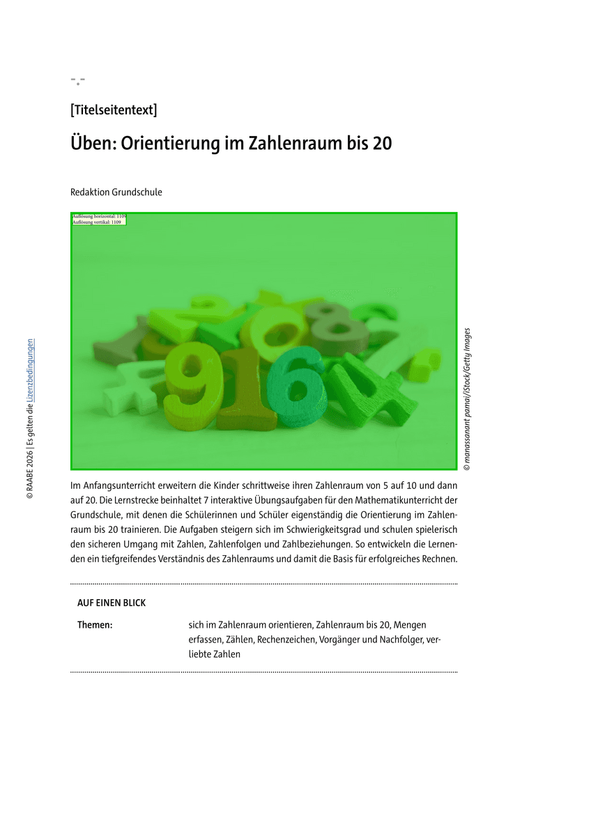 Üben: Orientierung im Zahlenraum bis 20 Üben: Orientierung im Zahlenraum bis 20