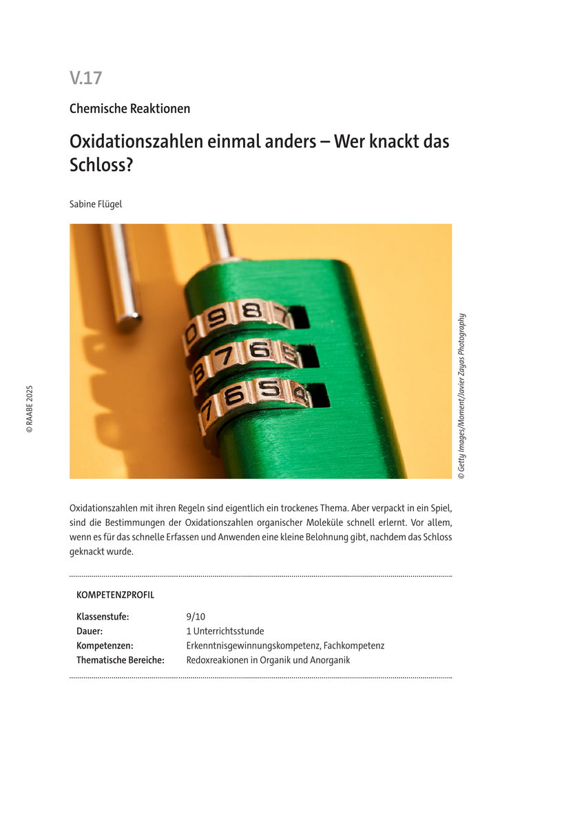 Oxidationszahlen einmal anders Wer knackt das Schloss?