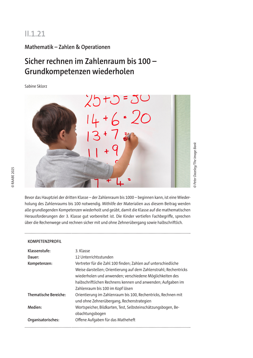 Sicher rechnen im Zahlenraum bis 100 Grundkompetenzen wiederholen